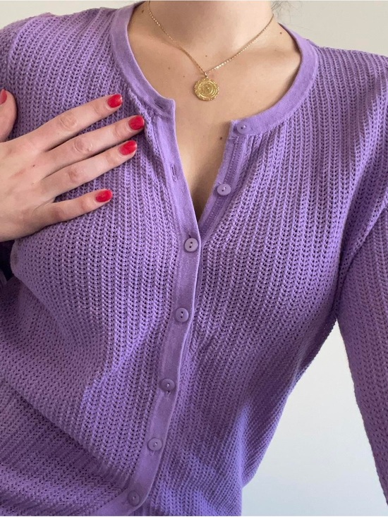 Talbots Sweaters - Talbots Lavender Button-Front Knit Cardigan
